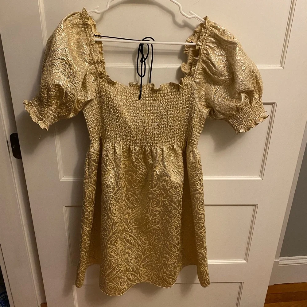 Hill House Home Gold Athena Nap Dress M EUC - Picture 3 of 5
